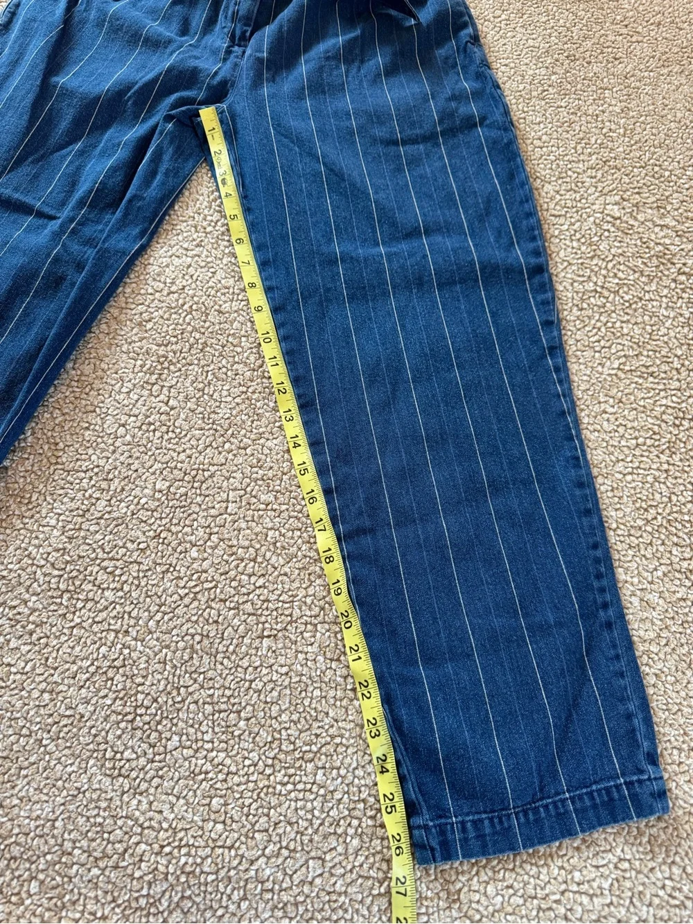 J.Crew Paperbag Waist Pinstripe Denim Pants Size 0 Blue 100% Cotton